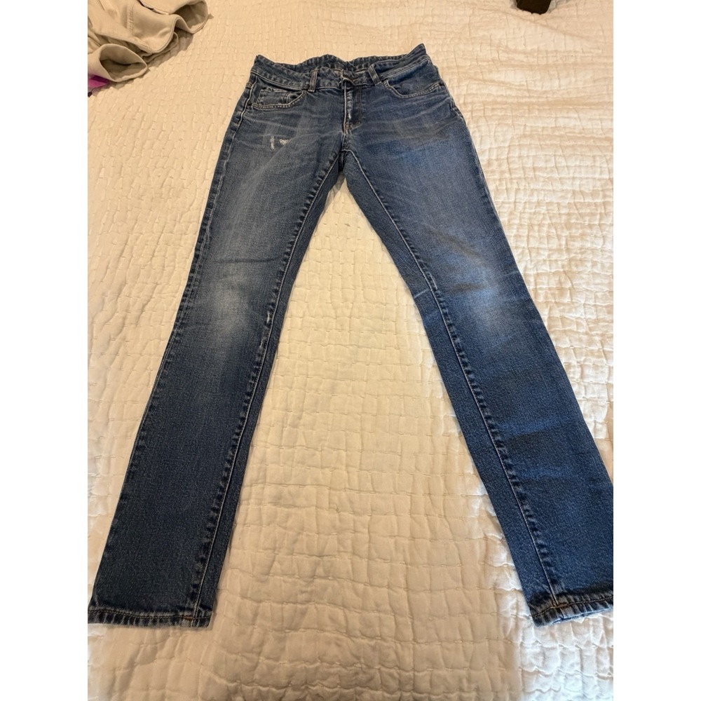 6397 Women's Blue Jeans Size 27 Mini Skinny Made In Italy Distressed